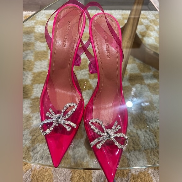 Amina Muaddi Glass PVC Slingback in Pink Crystal✨SZ 39.5 new with box Lo… - Picture 6 of 12